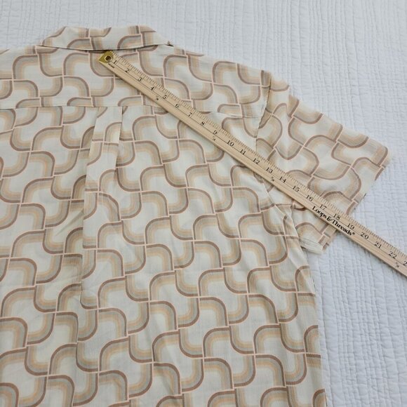 Ike Behar Crepe Shirt Men's XL Ecru and Blue Mod Short Sleeve Button Up NWT - Picture 13 of 15